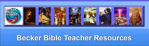 Images on blue background with Becker Bible Studies Logo