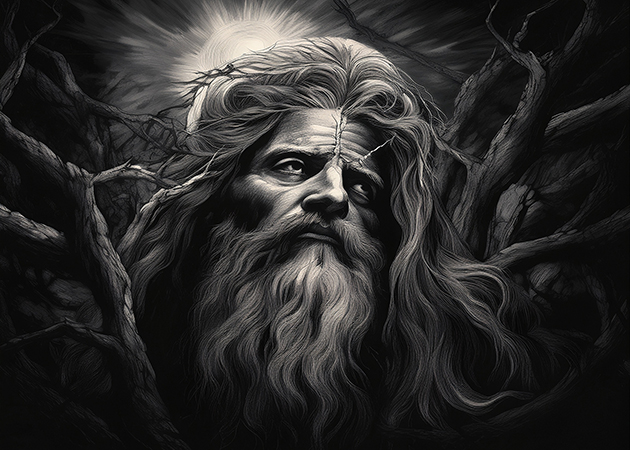 Man with free will in charcoal drawing