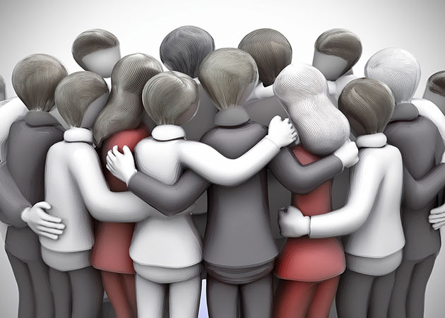 Many people hugging