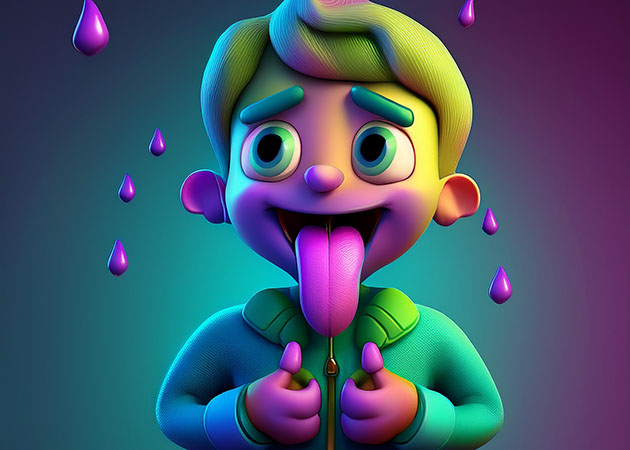 Cartoon showing boy sticking tongue out