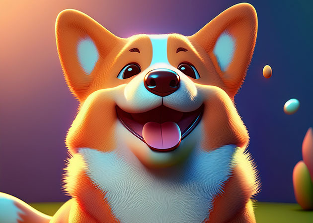 Colorful smiling Corgi dog